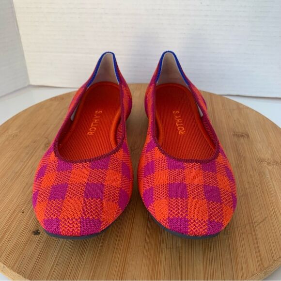 Rothy‘s Pomegranate Gingham Ballet Flats Women Sz 7 Moccasin Square Toe Fabric - Picture 5 of 11
